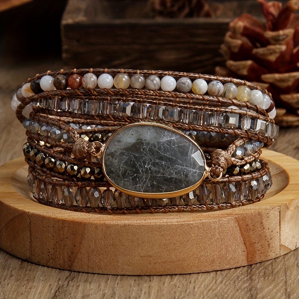 Colorful Stone Wrap Bracelet Hand Rope Jewelry Accessory